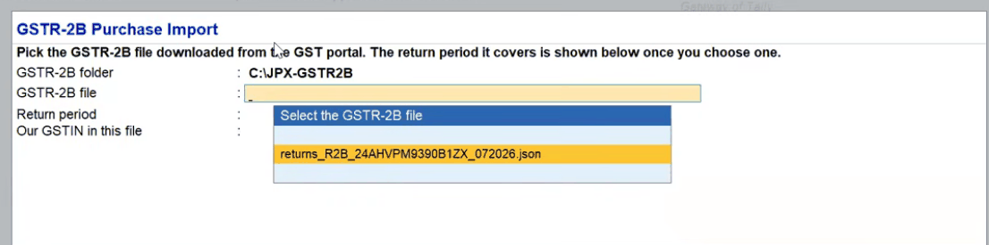 Select GSTR-2B JSON file in TallyPrime