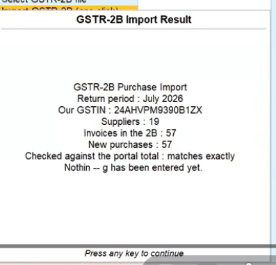 GSTR-2B Import Result summary before posting